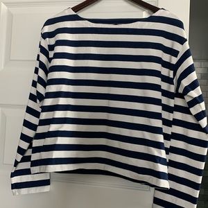 J Crew NWOT cropped navy and white striped top